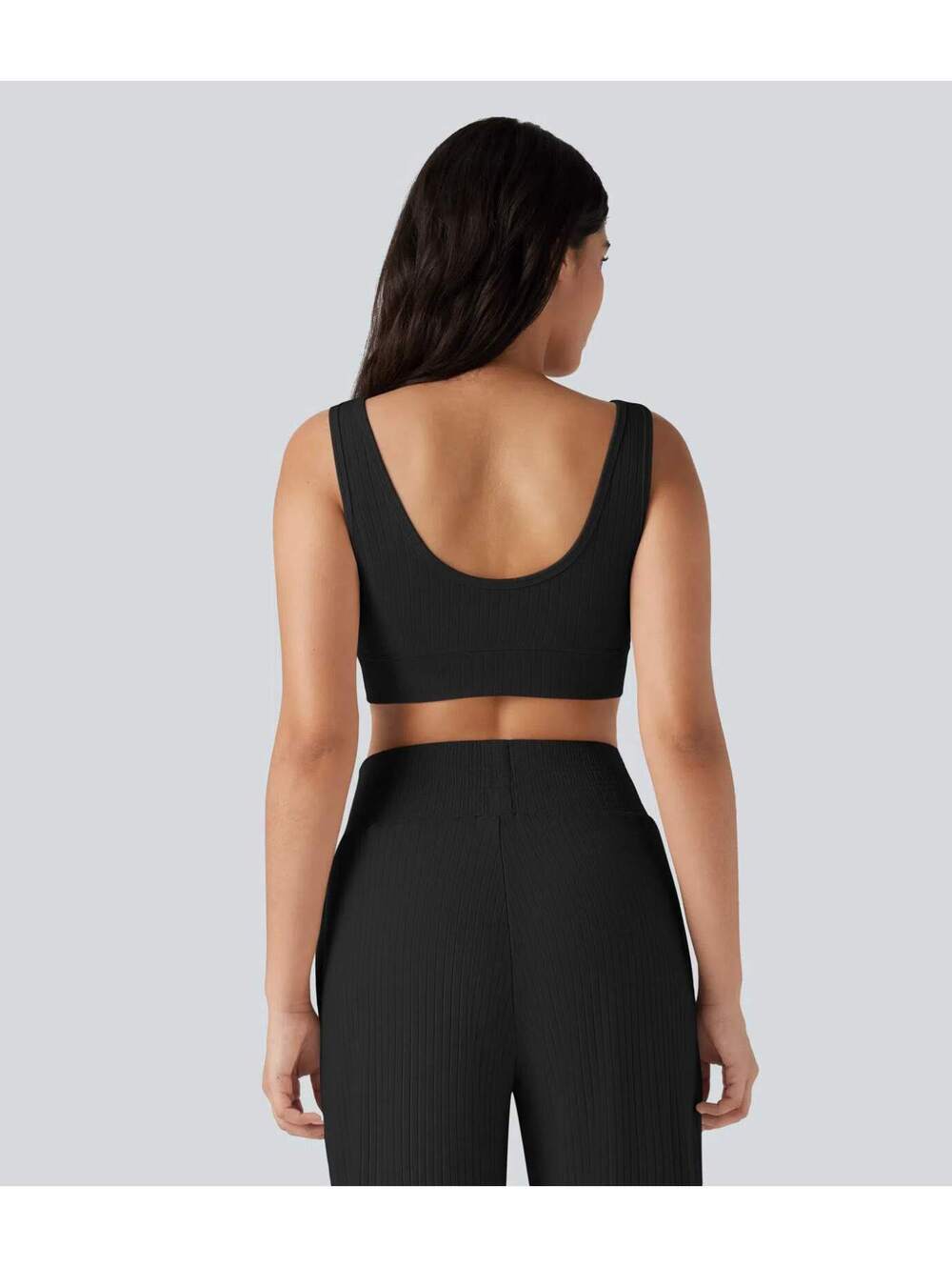 Halara Ribbed Knit U-Neck Cropped Casual Tank Top Black Size XL - Picture 2 of 9